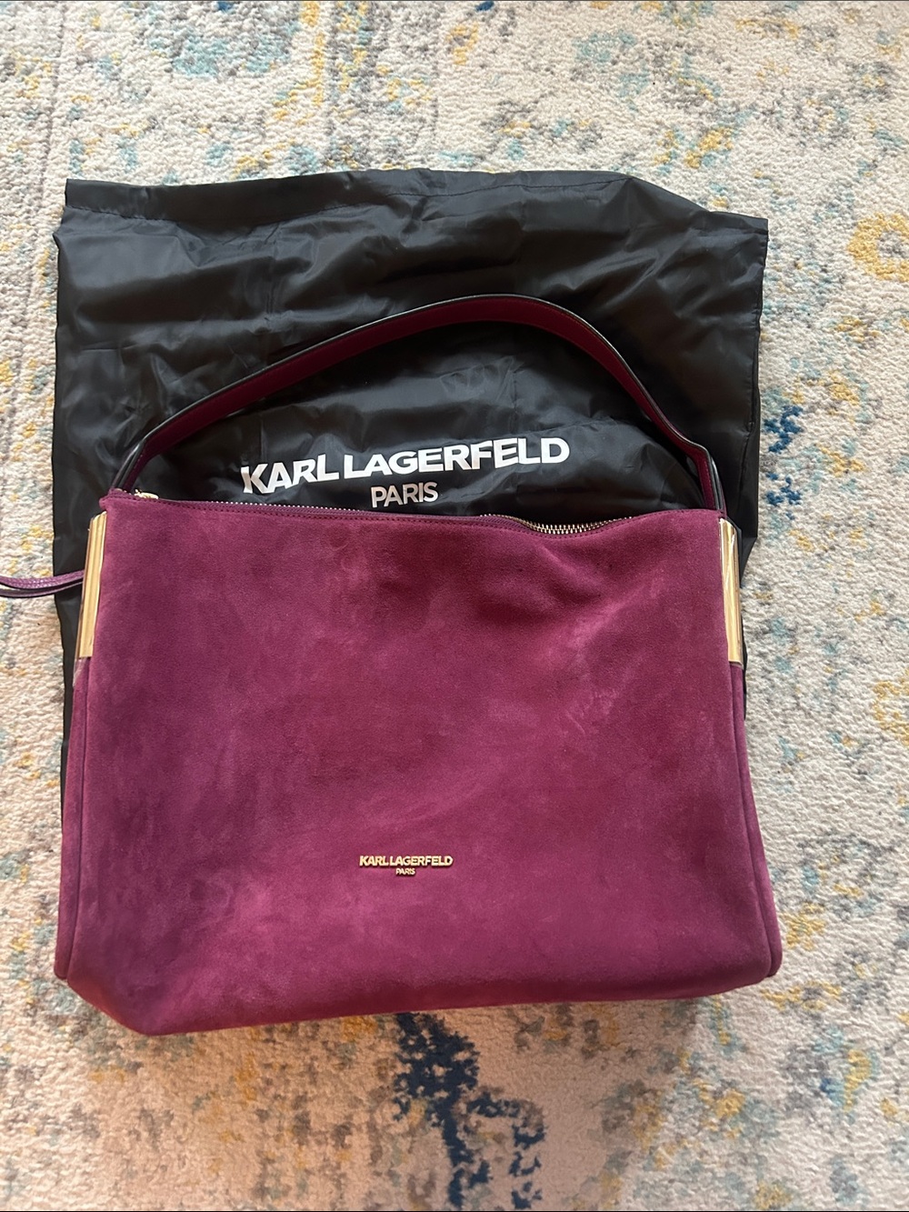 Karl Lagerfeld Suede Shoulder Bag in Plum